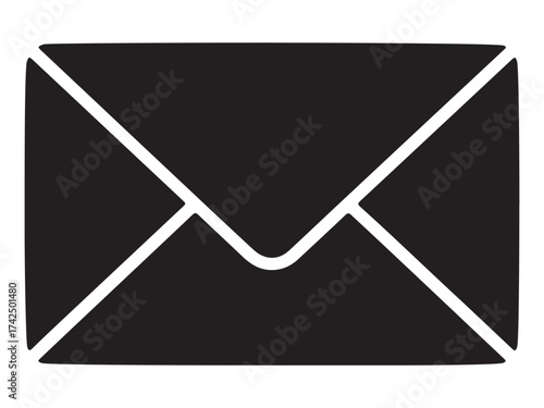 Simple black silhouette of an open email envelope