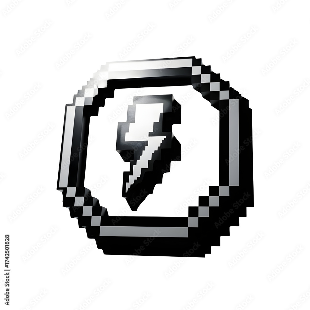 Fototapeta premium Pixelated bolt symbol illustration with metallic effect