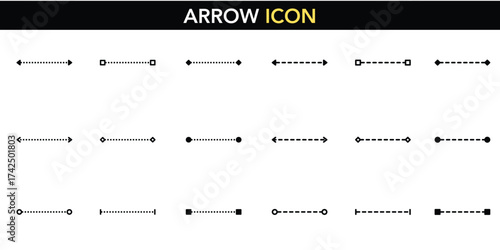 Horizontal Divider Line Separator Set - Dotted Dashed Arrow Border Graphic Elements for Web Design UI Layout Page Break Section Decorative Modern Minimalist Vector Collection Template