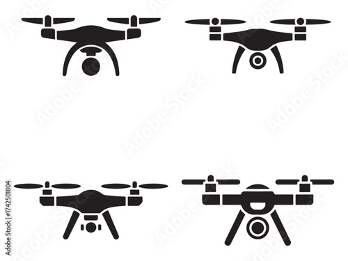 Geometric minimal drone icon set silhouette