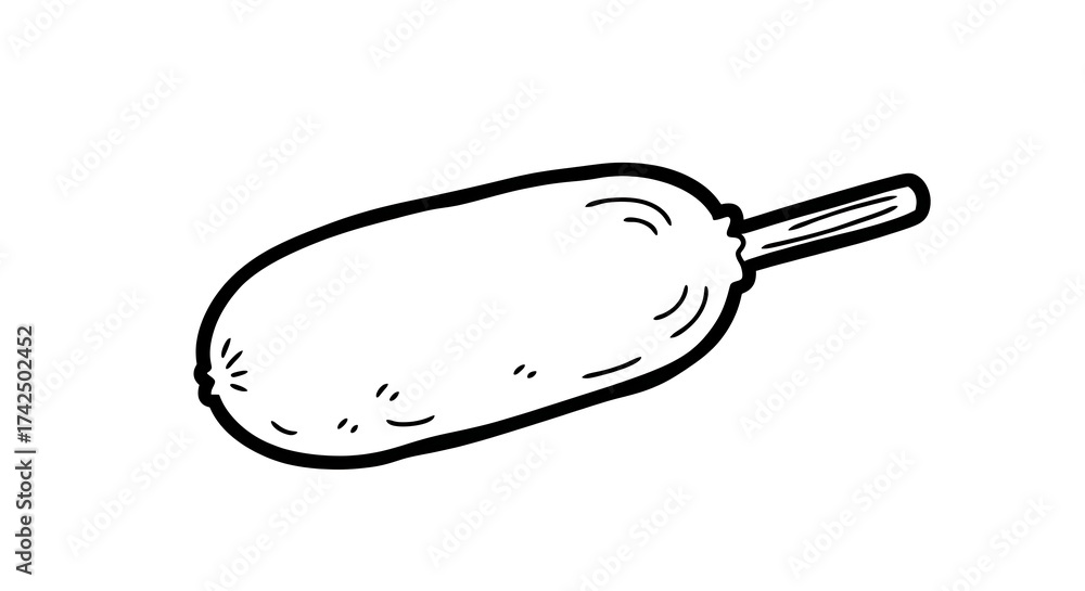 Obraz premium Simple Black and White Cartoon Illustration of Corn Dog on Stick