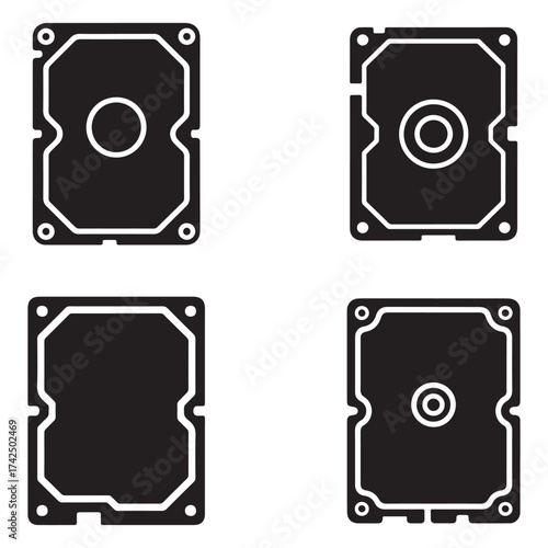 Collection of solid ssd drive icons in silhouette style