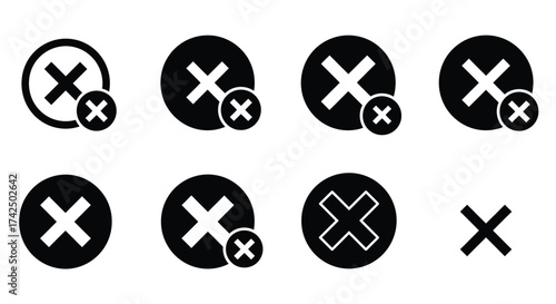 Black and white illustration of various crossed circle and x symbols