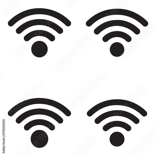 Collection of wi fi signal icons and symbols in silhouette style