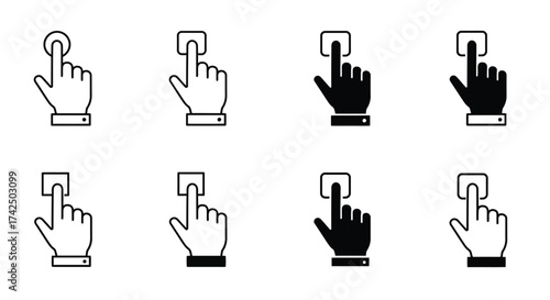 A series of vector hands pointing or pressing down on buttons
