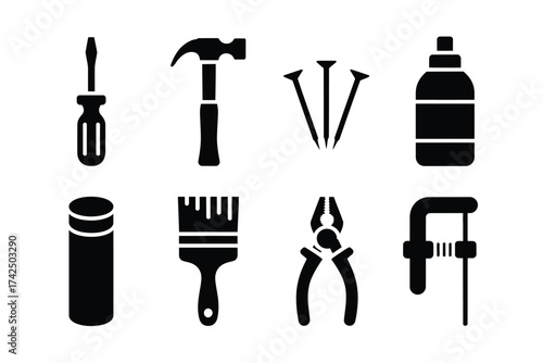 Set of black silhouette tools icons vector scalable illustration for eps files silhouette vector illustration white background