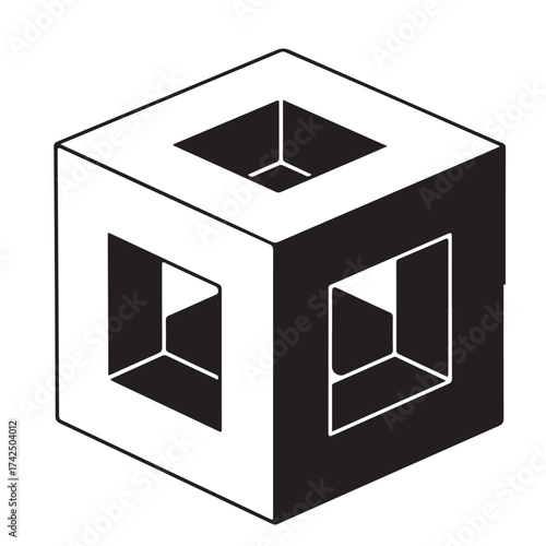 Black and White Geometric Optical Illusion Cube with Cutouts
