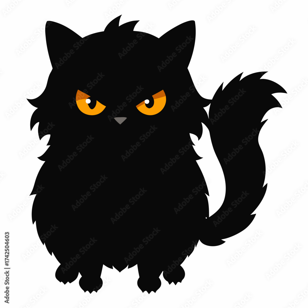 Fototapeta premium Angry black cat on white background.