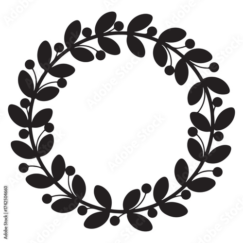 Minimalist Black Botanical Wreath with Leaves and Berries