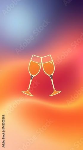 Illustration of toasting glasses in front of a colorful gradient background.