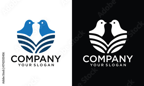 Creative ocean logo with waves and seagulls
