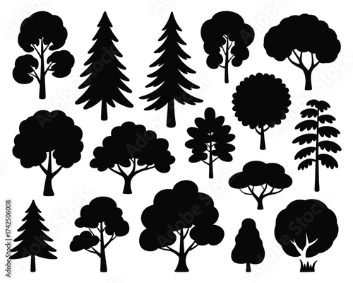 Diverse tree silhouettes collection vector illustration scalable eps icon nature elements silhouette vector illustration white background
