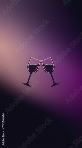 Illustration of Two toasting cheering in front of a purple background.