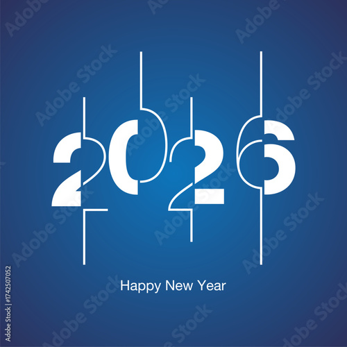 2026 Happy New Year modern black light thin typography with vertical lines design white blue background vector logo icon