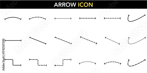 Bar Endpoint Connector Line Icon Set - Perpendicular Cap Bracket Terminus T-Bar Connection Path Measurement Graphic Solid Dashed Dotted Vector UI Element Technical Diagram Dimension Engineering 