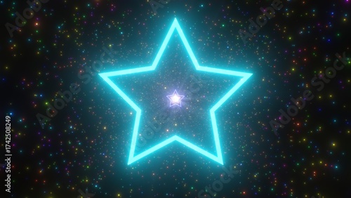 Rainbow Neon Glowing Star Tunnel And Millions Of Sparkle Stars Fly By - Abstract Background Texture