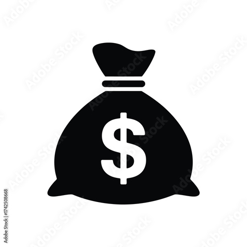 Simple black and white icon of a money bag with dollar sign vector illustration for eps vector