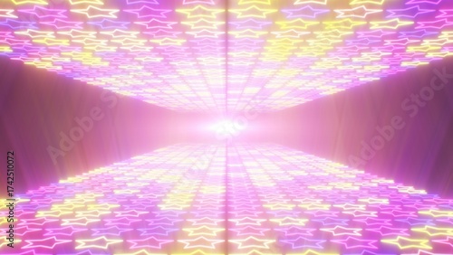 Surreal Neon Star Tunnel Leading Into Luminescent Radiant Dreamscape - Abstract Background Texture