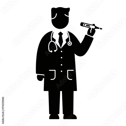 Doctor holding thermometer in silhouette representing International Doctor's Day  