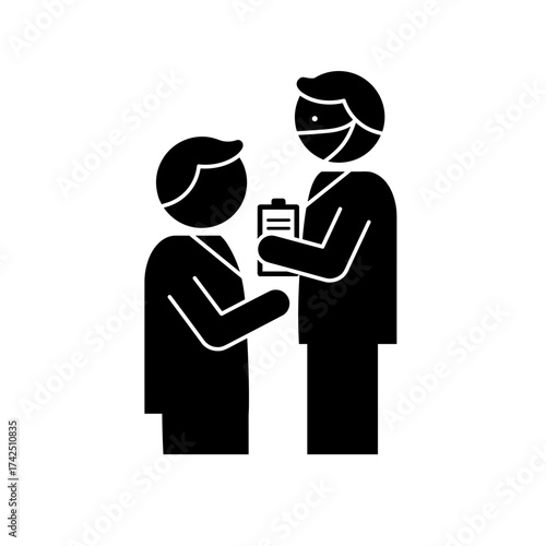 Medical volunteer assisting patient with treatment records for International Doctor's Day  
