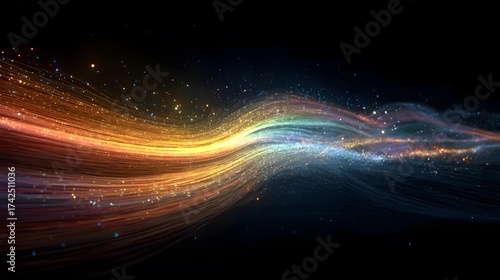 Abstract light streaks background with colorful glowing particles and dark space for wallpaper design