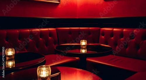 Elegant Corner Seating Area of a Speakeasy Bar in Red Tones
