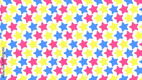 Vibrant Repeating Pattern Of Pink Yellow Blue Tone Rotating Stars Pop - Abstract Background Texture