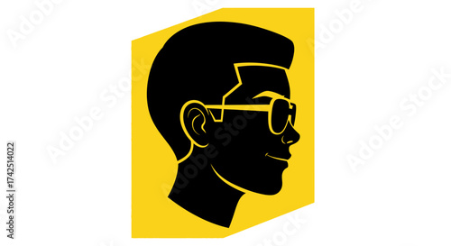 Silhouette of a stylish man with glasses against a yellow background graphic representation