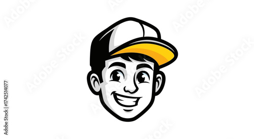 Cartoon head with cheerful expression and cap for playful and friendly mascot design
