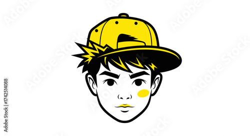Youngster graphic portrait with a stylish yellow baseball cap for modern illustration