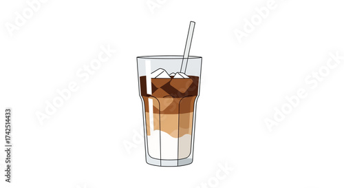 Iced Coffee Illustration: Refreshing layered drink for summer, cool refreshment illustration