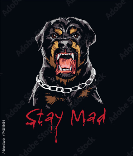 angry dog on black background - created by hand drawn