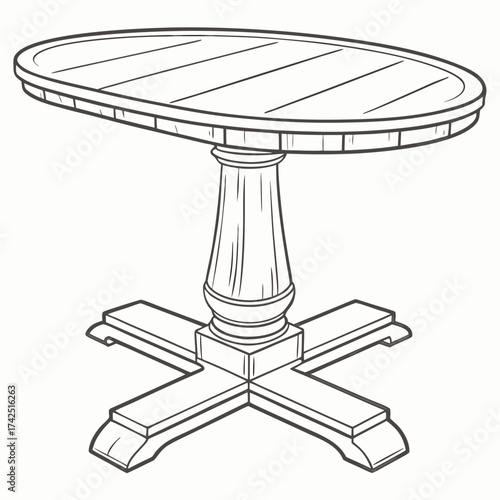 Elegant oval pedestal table with a classic design and sturdy base rendered in a clean line art style