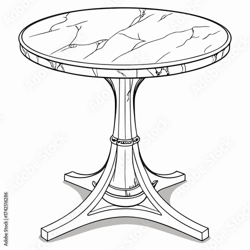 Elegant round marble top table with a decorative pedestal base and four splayed legs