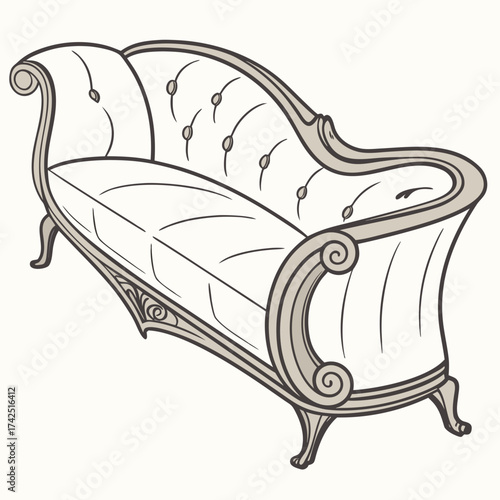 Elegant vintage chaise lounge with tufted back and ornate carved wooden frame
