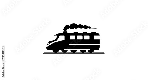 Black and White Silhouette Illustration of a Classic Steam Train Engine