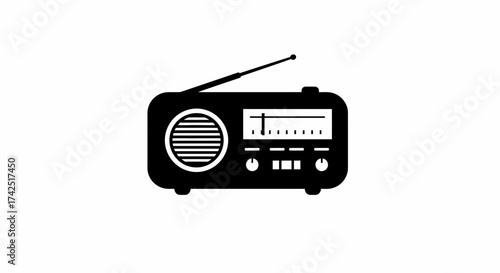 Classic radio illustration in minimalist black and white for retro concepts