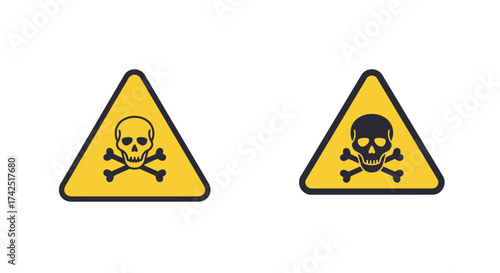 Two yellow triangular warning signs depicting skull and crossbones symbols