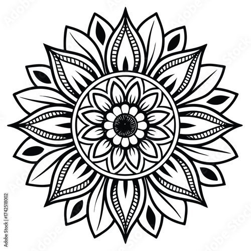 Intricate sunflower mandala floral sacred circle design silhouette
