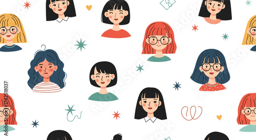 A delightful collection of diverse animated girl portraits.