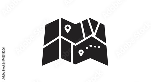 Detailed map icon illustration showcasing location markers and route directions