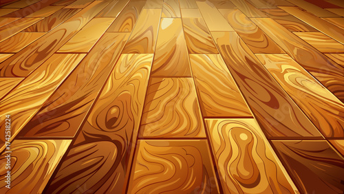 Elegant oak wood flooring texture, smooth polished surface with natural grain patterns, warm golden-brown tones, realistic vector design, perfect for interior visualization, luxury homes, 