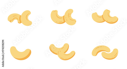 Illustration of golden cashew nuts arranged in a scattered playful pattern
