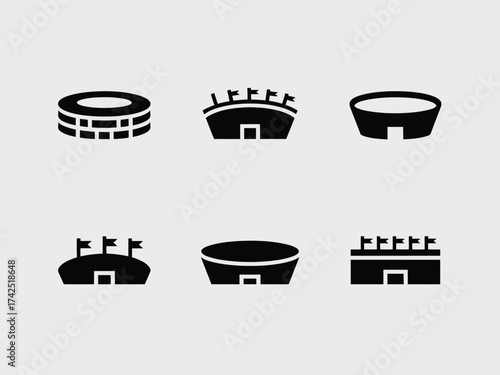 Set of six minimalist black and white stadium icons vector illustration scalable eps graphics silhouette vector illustration white background