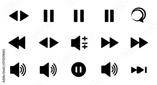Essential multimedia player control icons set for user interface and design projects