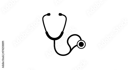 Medical stethoscope black and white vector icon for health care and doctor visit