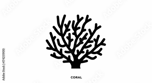 Minimalist black coral illustration on a white background for marine concepts