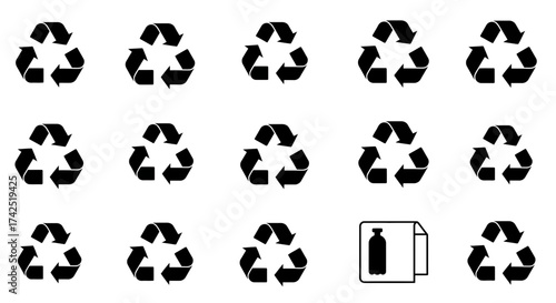 Seamless pattern of recycle symbols with bottle and paper for environmental concept