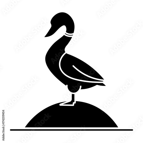 Goose standing on ground solid icon. Vector illustration
