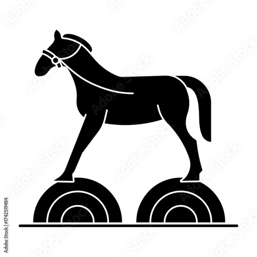 Horse solid icon, farm animal standing on hay bale vector illustration